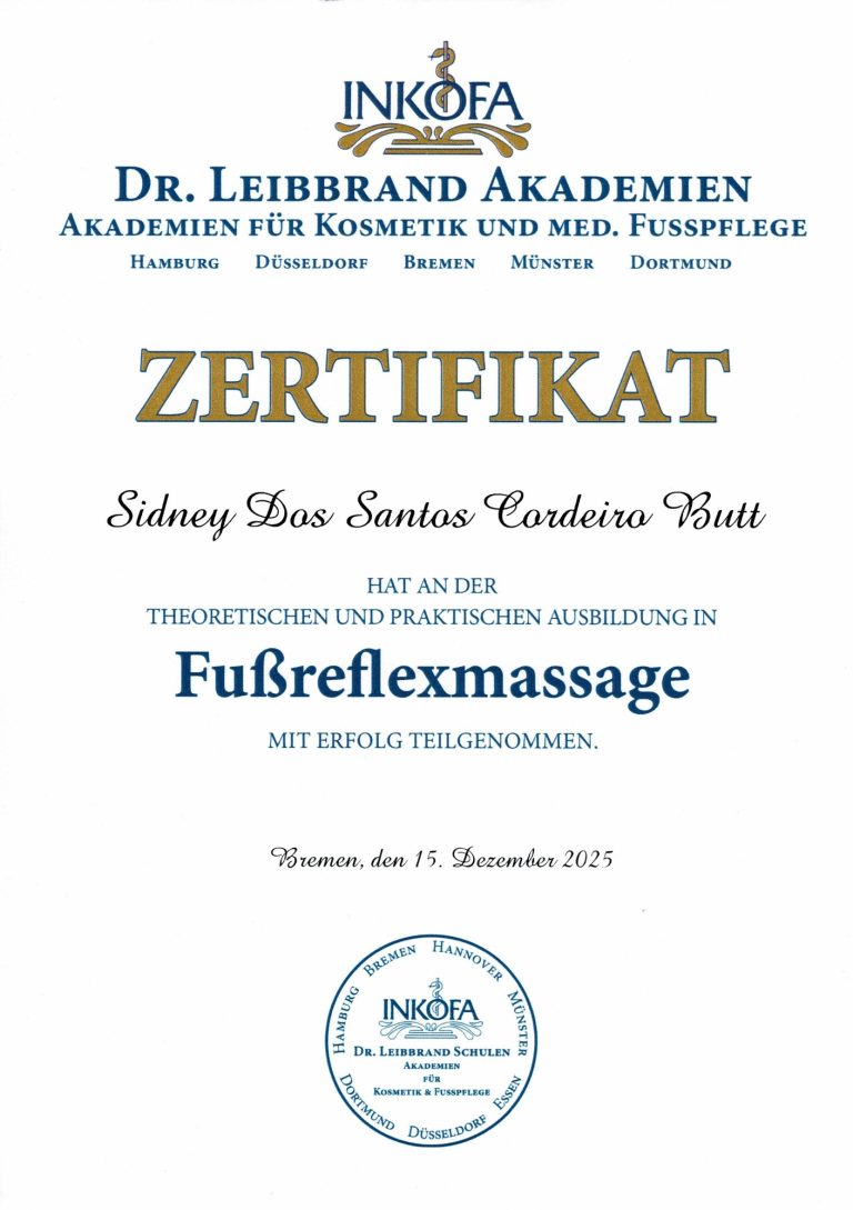 Zertifikat Fußreflexmassage Zertifikat Fußreflexmassage