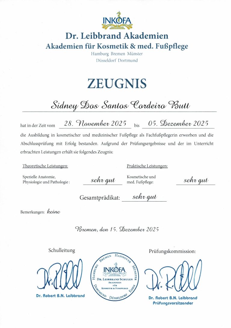 Zeugnis Fachfußpflege Zeugnis Fachfußpflege