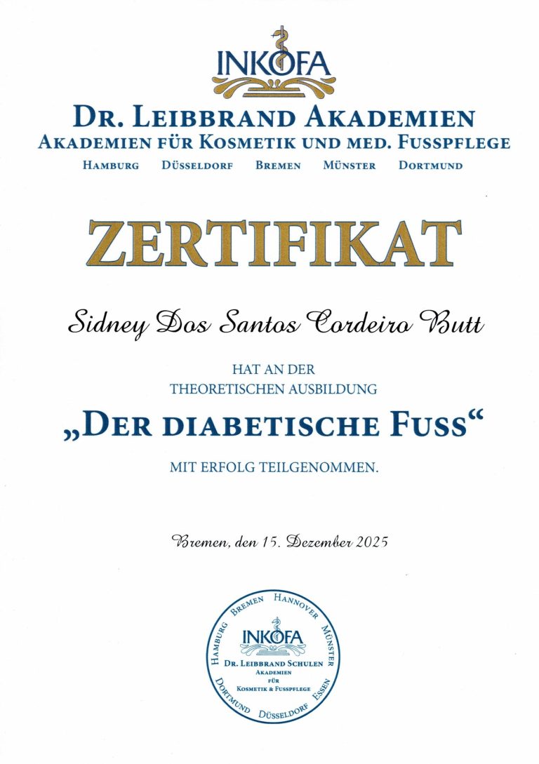 Zertifikat der Diabetische Fuß Zertifikat der Diabetische Fuß