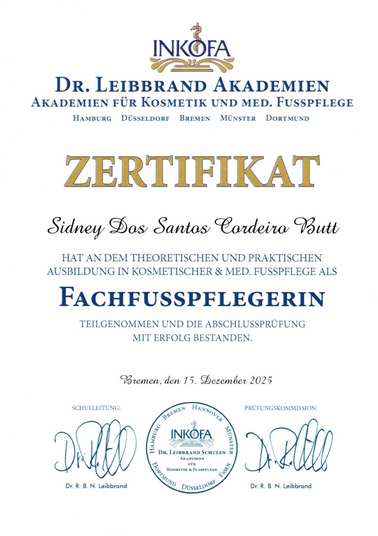 Zertifikat Fachfußpflege Zertifikat Fachfußpflege